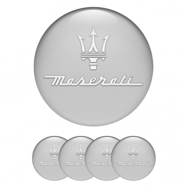 Maserati Emblem for Wheel Center Caps Grey Base White Trident Symbol