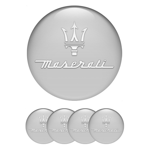 Maserati Emblem for Wheel Center Caps Grey Base White Trident Symbol
