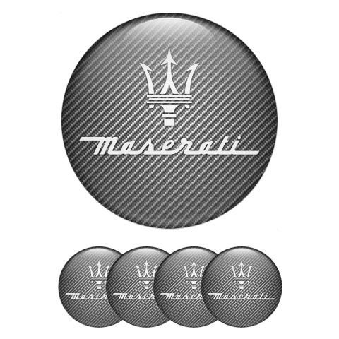 Maserati Emblem for Center Wheel Caps Carbon Pattern White Trident Symbol