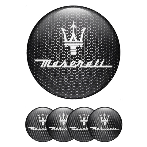 Maserati Emblems for Center Wheel Caps Dark Mesh White Trident Symbol