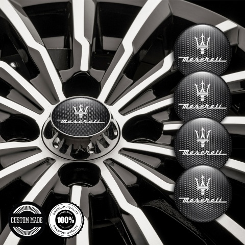 Maserati Emblems for Center Wheel Caps Dark Mesh White Trident Symbol