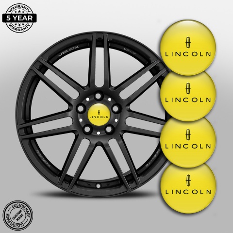 Lincoln Domed Stickers for Wheel Center Caps Yellow Print Black Star Logo