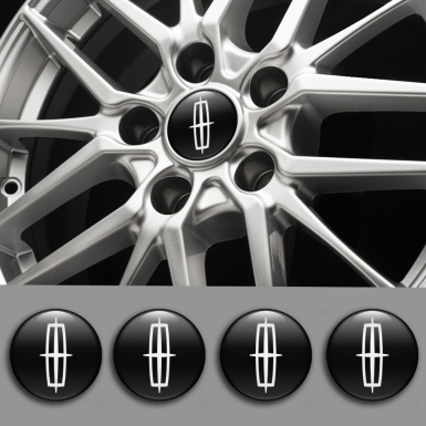 Lincoln Domed Stickers for Wheel Center Caps Black Base Grand White Logo