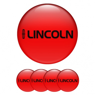 Lincoln Domed Stickers for Wheel Center Caps Red Fill Dark Logo Print