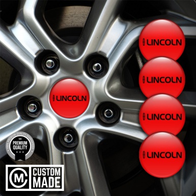 Lincoln Domed Stickers for Wheel Center Caps Red Fill Dark Logo Print