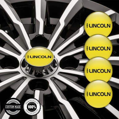 Lincoln Stickers for Center Wheel Caps Yellow Base Dark Logo Print