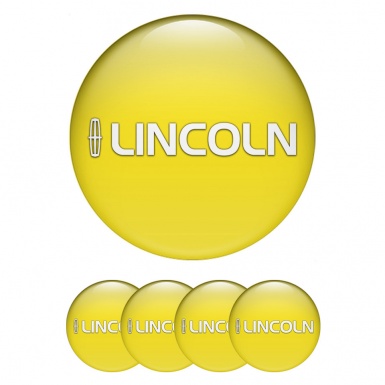 Lincoln Silicone Stickers for Center Wheel Caps Yellow Base White Logo Print