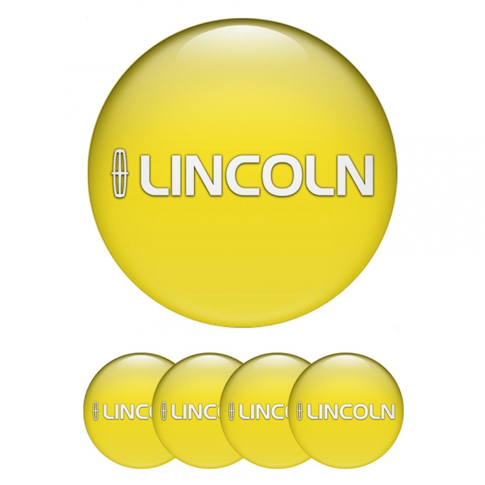 Lincoln Silicone Stickers for Center Wheel Caps Yellow Base White Logo Print