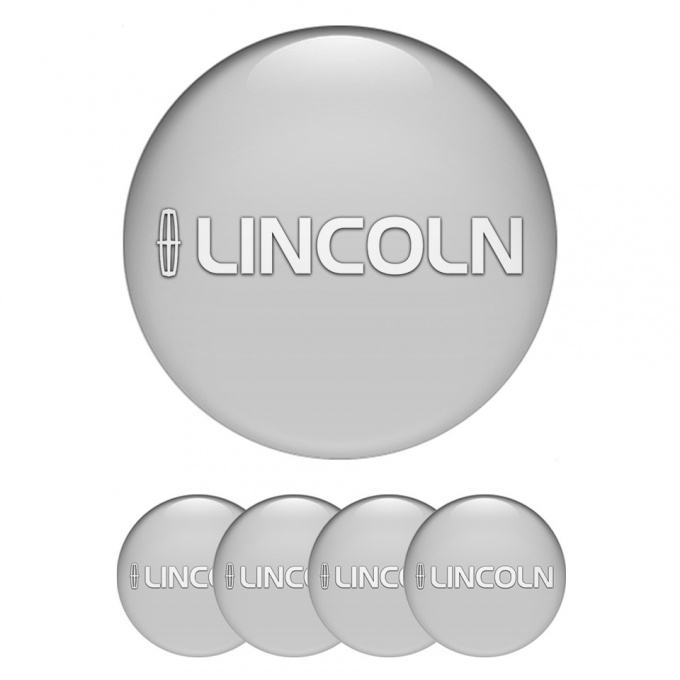 Lincoln Domed Stickers for Wheel Center Caps Grey Base White Logo Print
