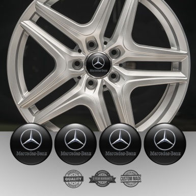 Mercedes Silicone Stickers for Center Wheel Caps Black Chrome Logo Motif