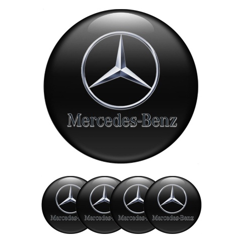 Mercedes Silicone Stickers for Center Wheel Caps Black Chrome Logo Motif