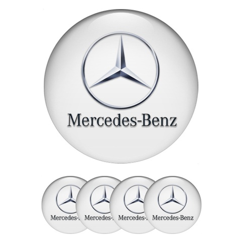 Mercedes Domed Stickers for Wheel Center Caps White Chrome Logo Motif