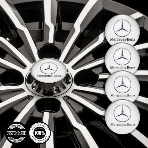 Mercedes Domed Stickers for Wheel Center Caps White Chrome Logo Motif