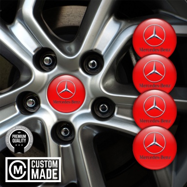 Mercedes Stickers for Center Wheel Caps Red Chrome Logo Edition