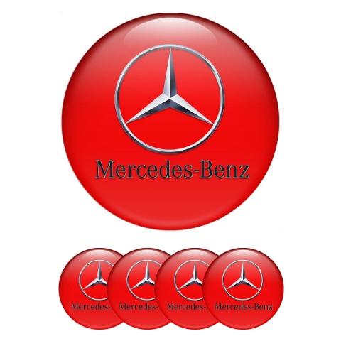 Mercedes Stickers for Center Wheel Caps Red Chrome Logo Edition