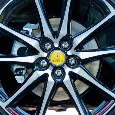 Mercedes Wheel Emblem for Center Caps Yellow Chrome Logo Edition