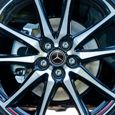 Mercedes Center Wheel Caps Stickers Black Metallic Star Edition