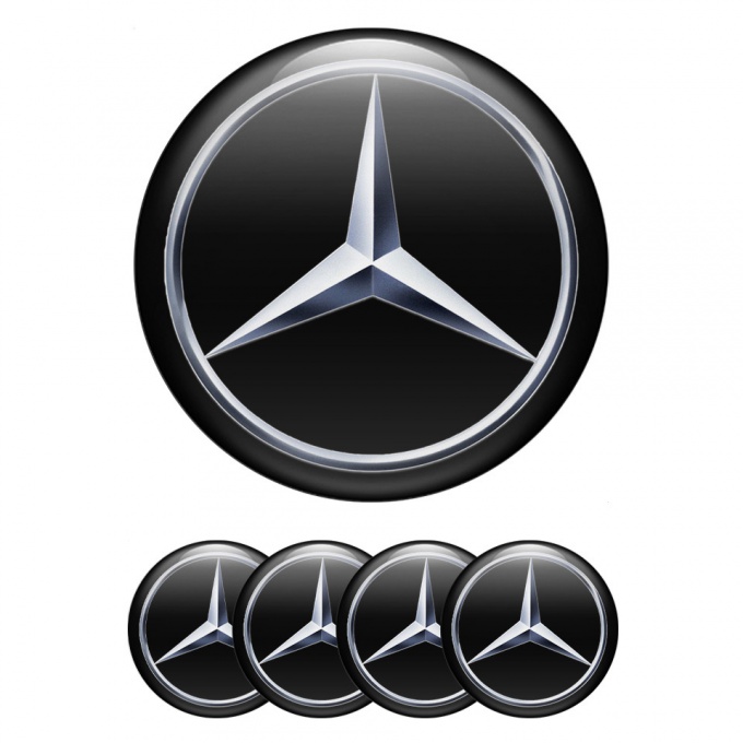 Mercedes Center Wheel Caps Stickers Black Metallic Star Edition