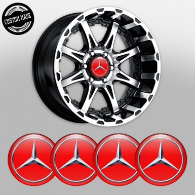 Mercedes Wheel Stickers for Center Caps Red Metallic Star Edition