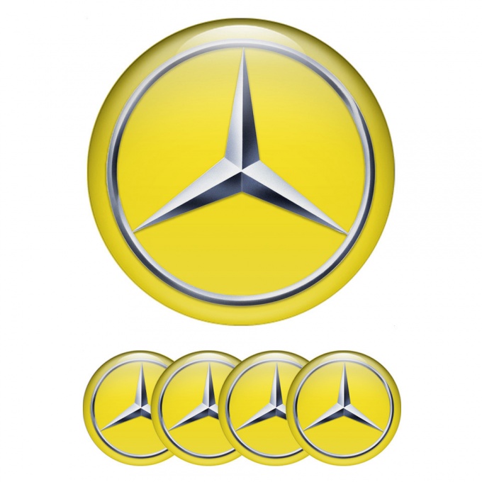 Mercedes Center Caps Wheel Emblem Yellow Base Metallic Star Edition