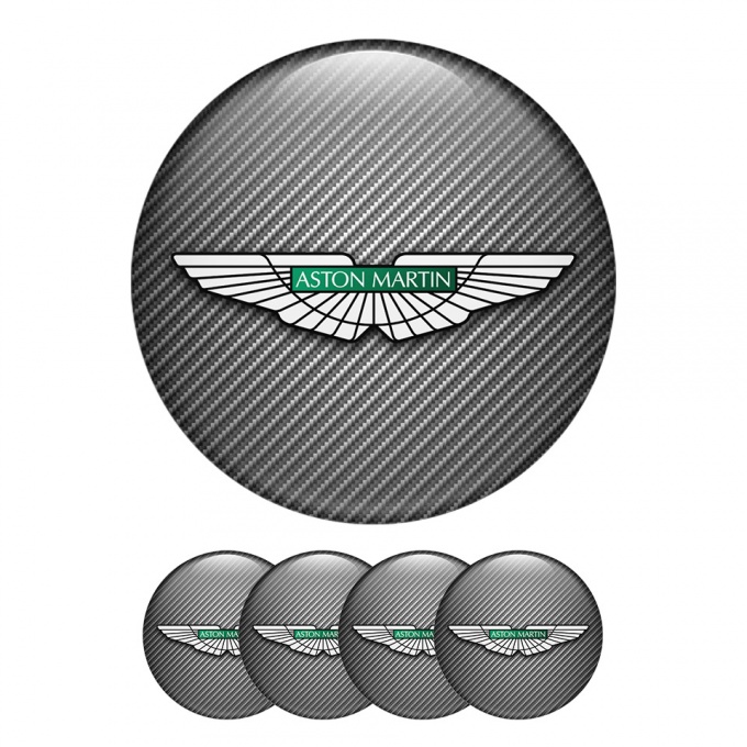 Aston Martin Wheel Center Cap Domed Stickers Dark Gray Carbon
