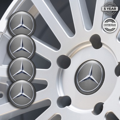 Mercedes Domed Stickers for Wheel Center Caps Carbon Texture Metallic Star