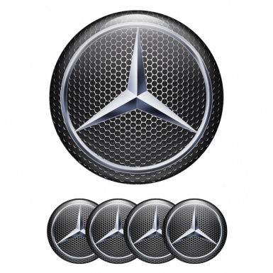 Mercedes Stickers for Center Wheel Caps Steel Grate Metallic Star Design
