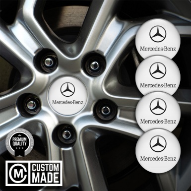 Mercedes Stickers for Wheels Center Caps White Print Classic Black Logo