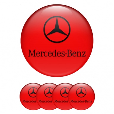 Mercedes Emblem for Wheel Center Caps Red Print Classic Black Logo