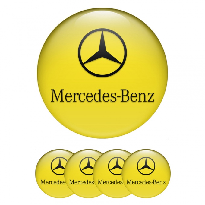 Mercedes Emblem for Center Wheel Caps Yellow Print Classic Black Logo