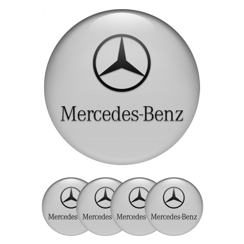 Mercedes Center Wheel Caps Stickers Grey Print Classic Black Logo