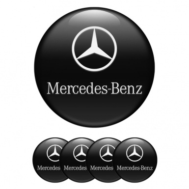 Mercedes Silicone Stickers for Center Wheel Caps Black Classic White Logo