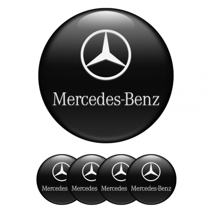 Mercedes Silicone Stickers for Center Wheel Caps Black Classic White Logo