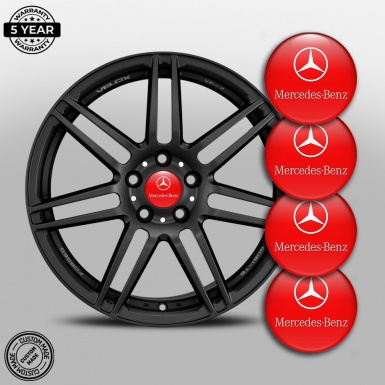 Mercedes Wheel Emblem for Center Caps Red Base Classic White Logo