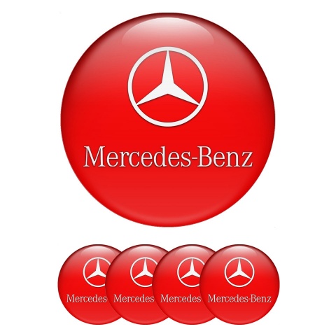 Mercedes Wheel Emblem for Center Caps Red Base Classic White Logo