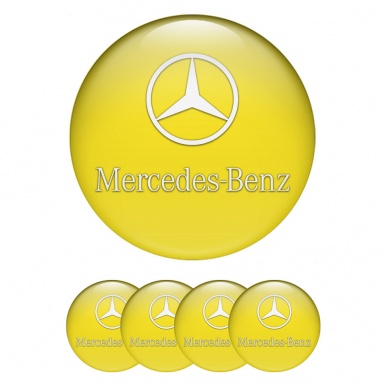 Mercedes Stickers for Wheels Center Caps Yellow Base Classic White Logo