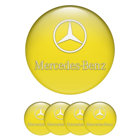 Mercedes Stickers for Wheels Center Caps Yellow Base Classic White Logo