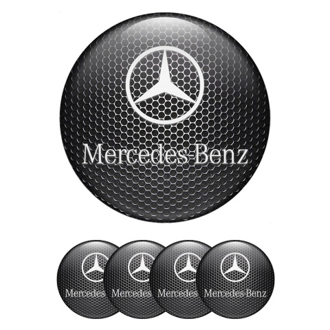 Mercedes Center Wheel Caps Stickers Metallic Mesh Classic White Logo