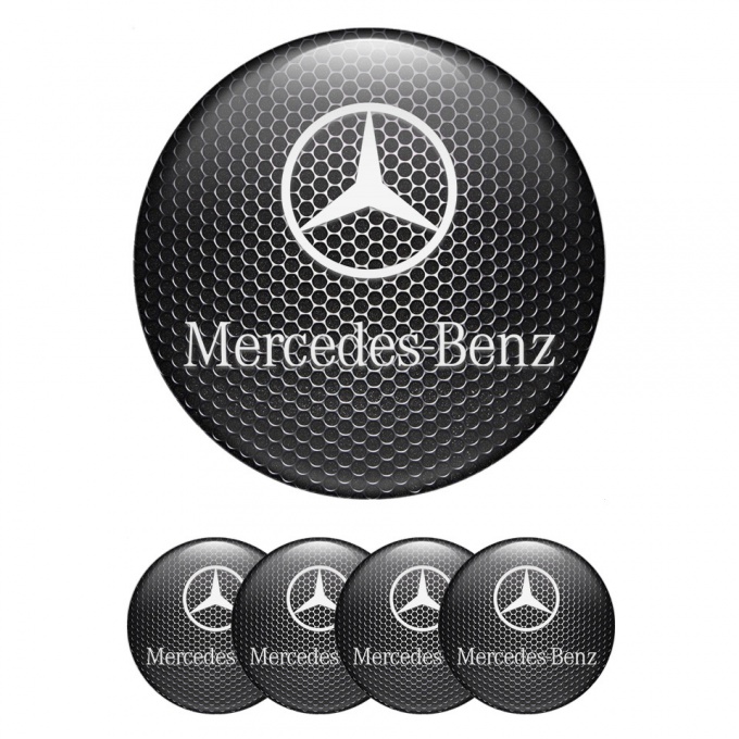 Mercedes Center Wheel Caps Stickers Metallic Mesh Classic White Logo