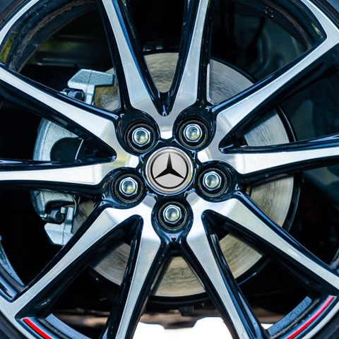 Mercedes Stickers for Center Wheel Caps Grey Base Dark Star Logo