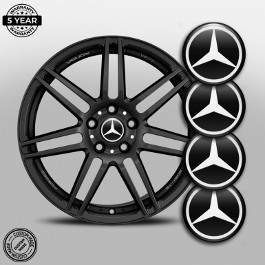 Mercedes Emblem for Wheel Center Caps Black Fill White Star Edition