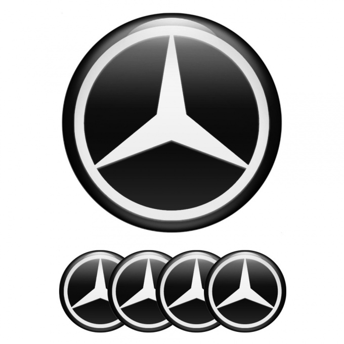 Mercedes Emblem for Wheel Center Caps Black Fill White Star Edition