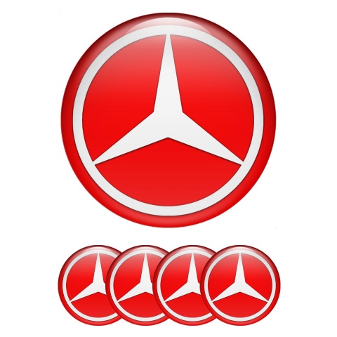 Mercedes Center Wheel Caps Stickers Red Print White Star Edition