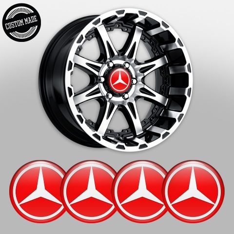 Mercedes Center Wheel Caps Stickers Red Print White Star Edition