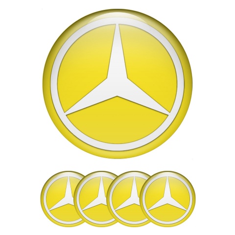 Mercedes Emblems for Center Wheel Caps Yellow Print White Star Logo