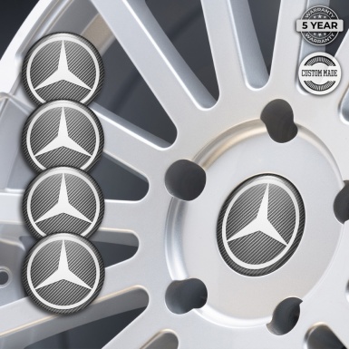 Mercedes Silicone Stickers for Center Wheel Caps Carbon Print White Star