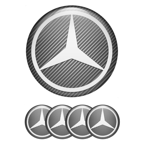 Mercedes Silicone Stickers for Center Wheel Caps Carbon Print White Star