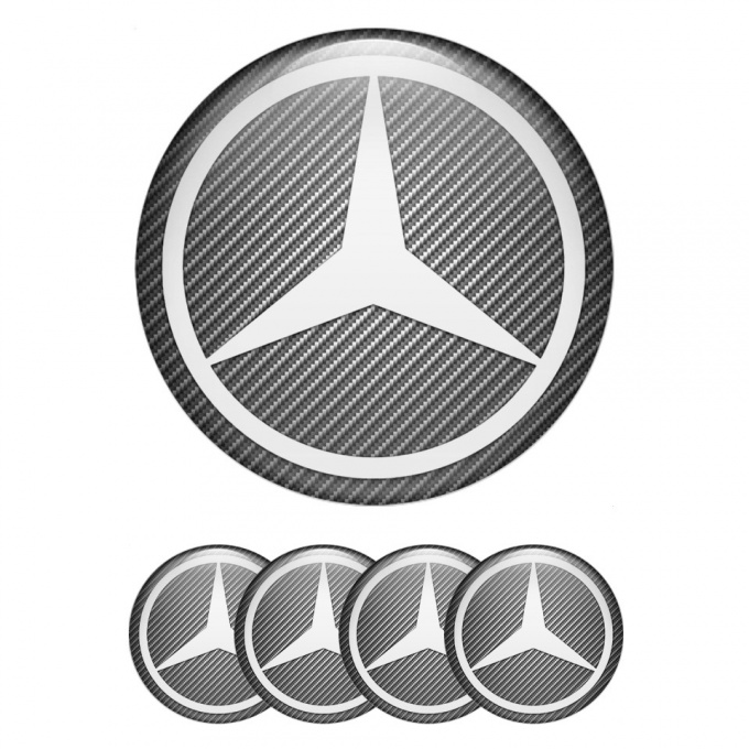 Mercedes Silicone Stickers for Center Wheel Caps Carbon Print White Star