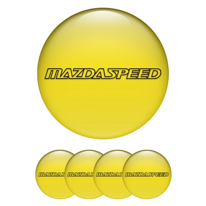 Mazda Speed Center Wheel Caps Stickers Yellow Print Dark Sport Logo