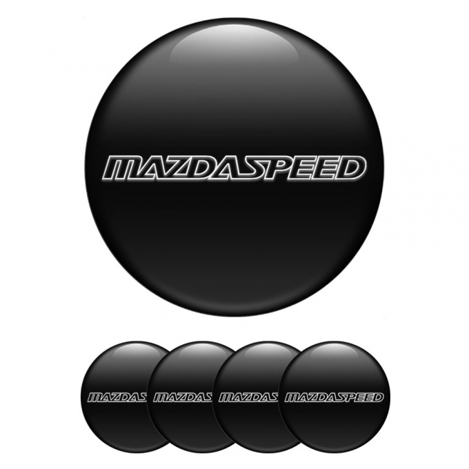 Mazda Speed Wheel Emblem for Center Caps Black Base White Contour Logo